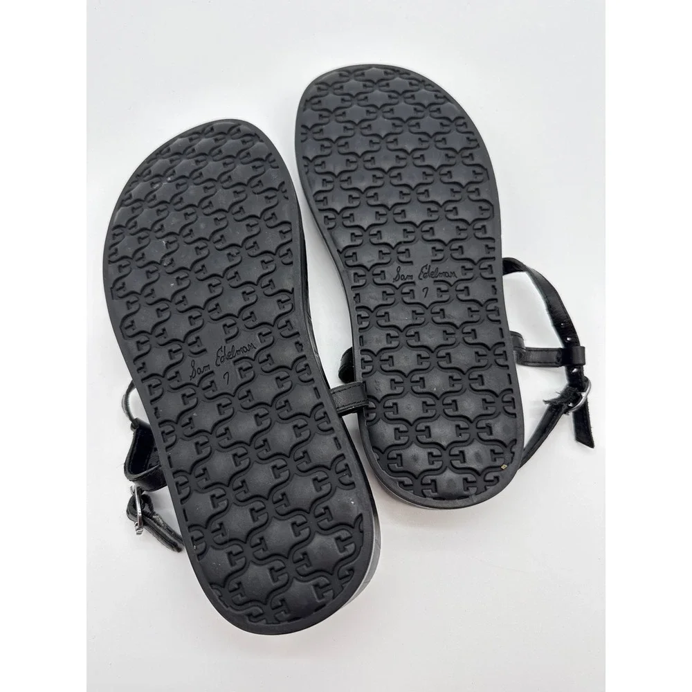 Sam Edelman Womens Black Croc Embossed T-Strap Buckle Ankle Sandals Size 7